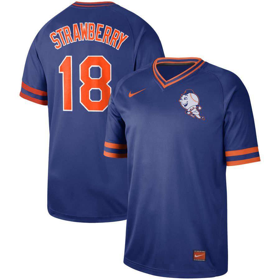 2019 Men MLB New York Mets #18 Strawberry blue Nike Cooperstown Collection Jerseys